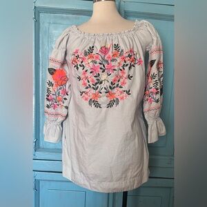 Free People Gray and Pink Embellished Tunic